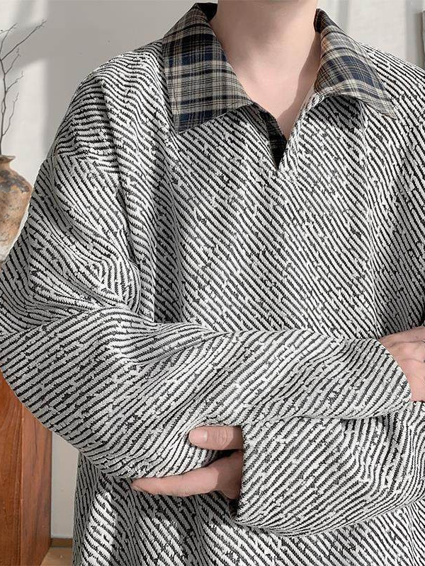 Chenille Thick Woolen Polo Sweatshirt Men's Early Autumn American Heavy Long-Sleeved T-Shirt Small Fragrant Knitwear Jacket