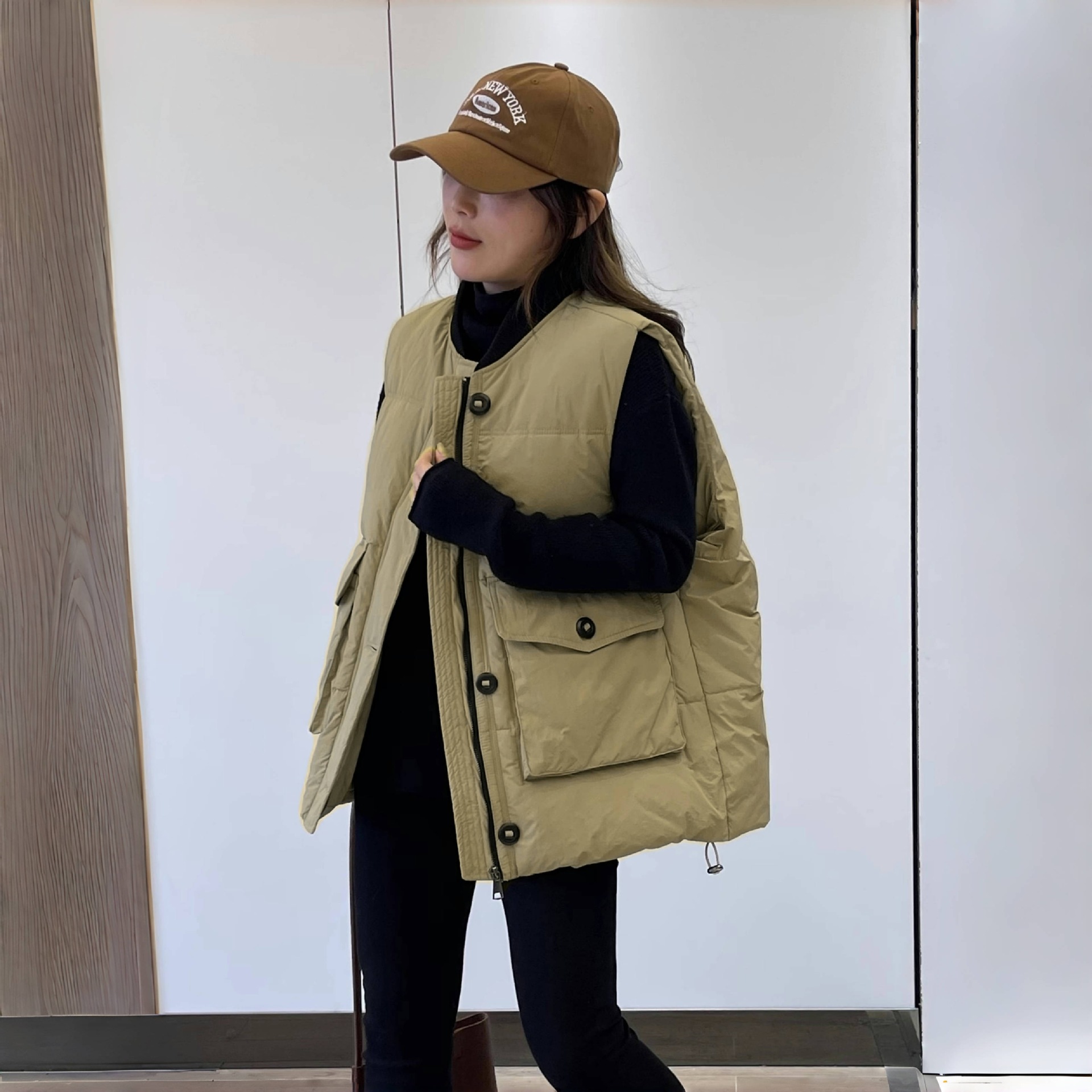 204 Europa estación de plumón chaleco de algodón mujer otoño invierno nuevo diseño relajado casual sensación de bolsillo chaleco chaqueta