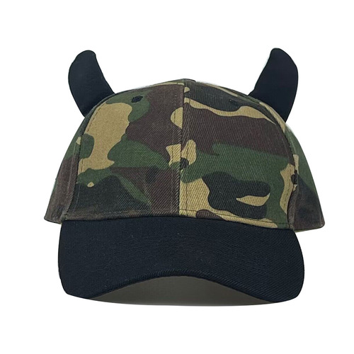 Manufacturer Direct Sales Devil Horn Camouflage Baseball Cap Cute Ox Horn Duckbill Cap Couple Streetwear Hip-Hop Hat Wholesale