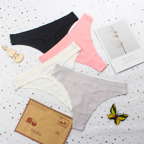 Low-rise women's sexy seamless one-piece invisible T-shape pant with ice silk G-string, summer thin cotton gusset, large size summer foreign trade