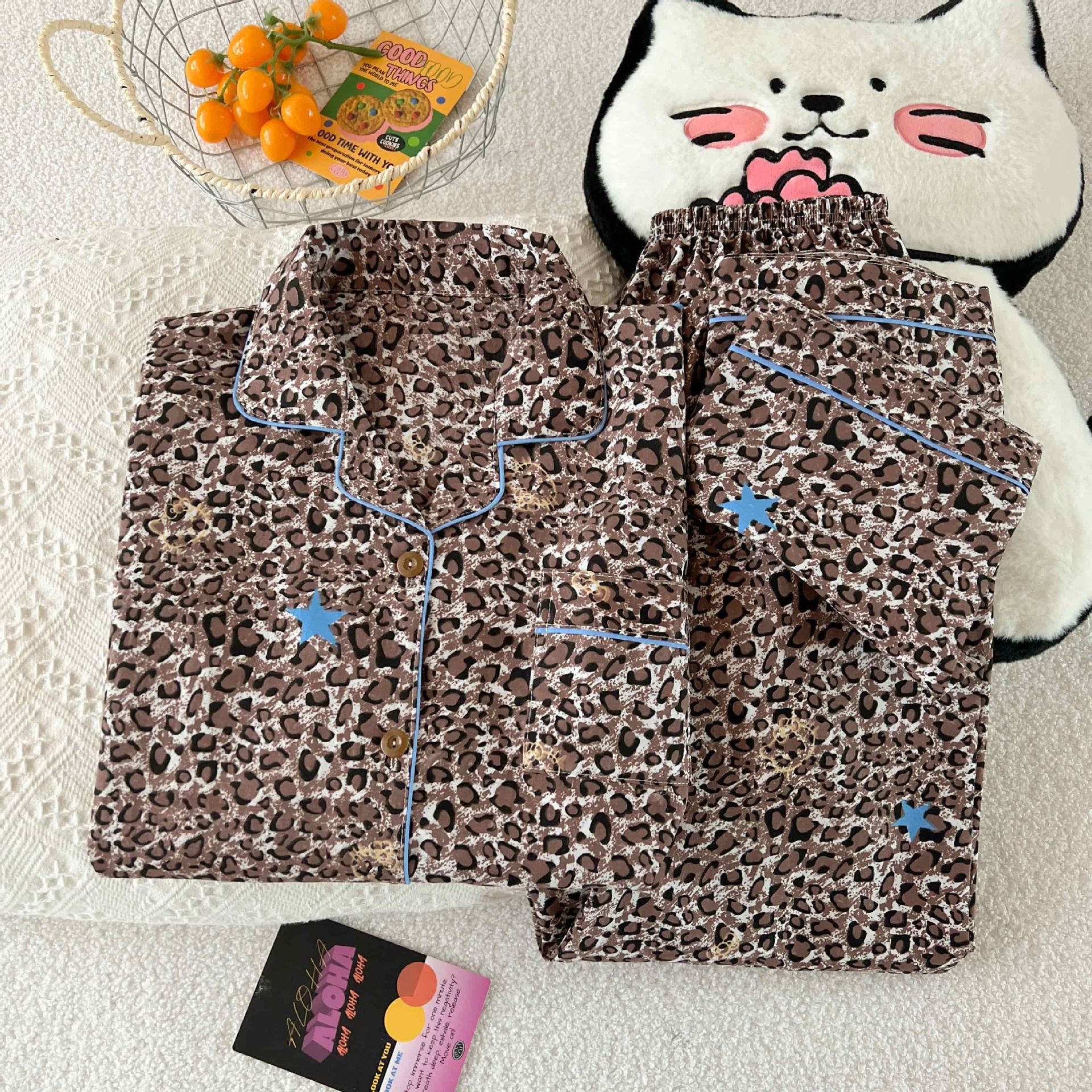Al por mayor transfronterizo primavera y otoño 2026 nuevo pijama de mujer dibujos animados nubes dulces cardigan de algodón mangas largas pantalones largos cubierta de ropa para el hogar image 19
