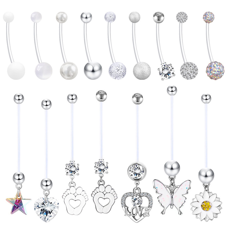Piercing de nombril de grossesse avec sequins acryliques et tige uv_voghion.com