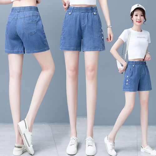 Women's Summer Ultra-Thin Tied-Up Waist Denim Shorts, Heat-Proof Ice Silk Slim Straight Leg Pants, Cool Five-Finger Shorts