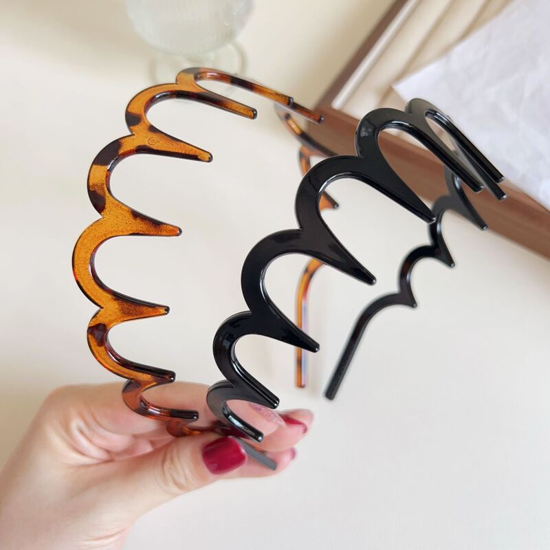 Korean Face Wash Resin Wave Headband for Women 2024 New Broken Hair Sports Hairpin High Skull Plastic Pressure Hair Headband