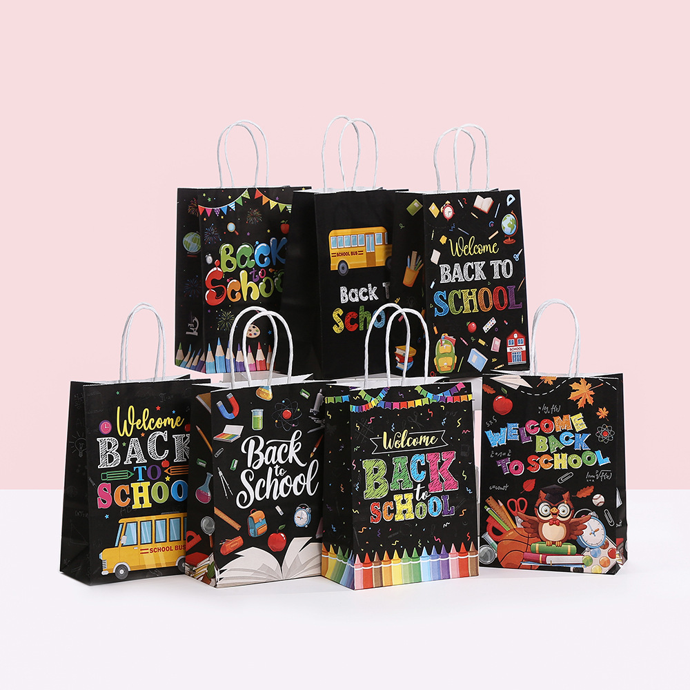 印花文字购物袋牛皮纸包装袋批发派对礼物纸袋手提袋开学季礼品袋