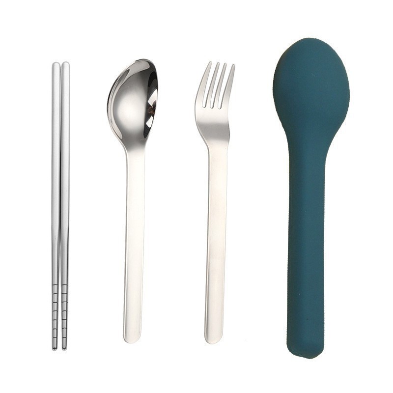 포크 스푼 젓가락 [블루 실리콘 슬리브]]