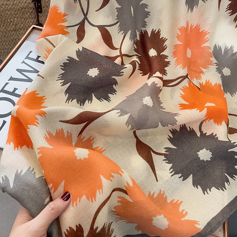 120g Weight Silk Scarf Classification Travel Occasion cotton and linen Material Flower Pattern Summer, Spring Season Women's Gender Printing Design Elegant, Sweet Style Women's Elegant Sweet Flower Cotton And Linen Printing Silk Scarf 10