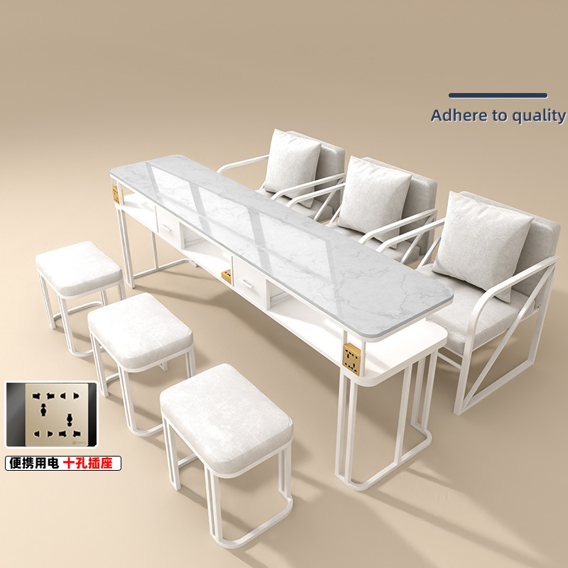 New Fashion Internet Celebrity White Manicure Table Single Double Three Person Meshless Single Layer Marble Manicure Table and Chair Set