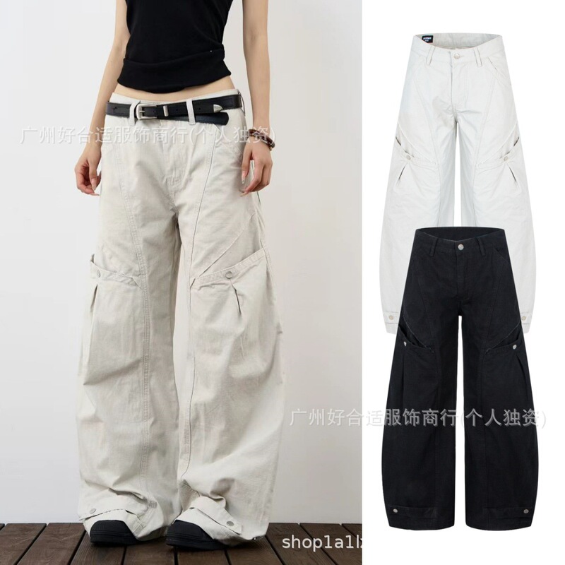 In-Stock American Retro Loose Fit Straight-Leg Pocket Cargo Pants for Men and Women, Suitable for Workwear