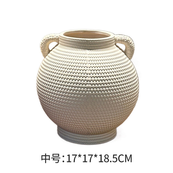 Wabi-Sabi Style Plain Embryo Double-Eared Ceramic Vase Desktop Ornaments High-End Niche Creative B&B Living Room Flower Arrangement