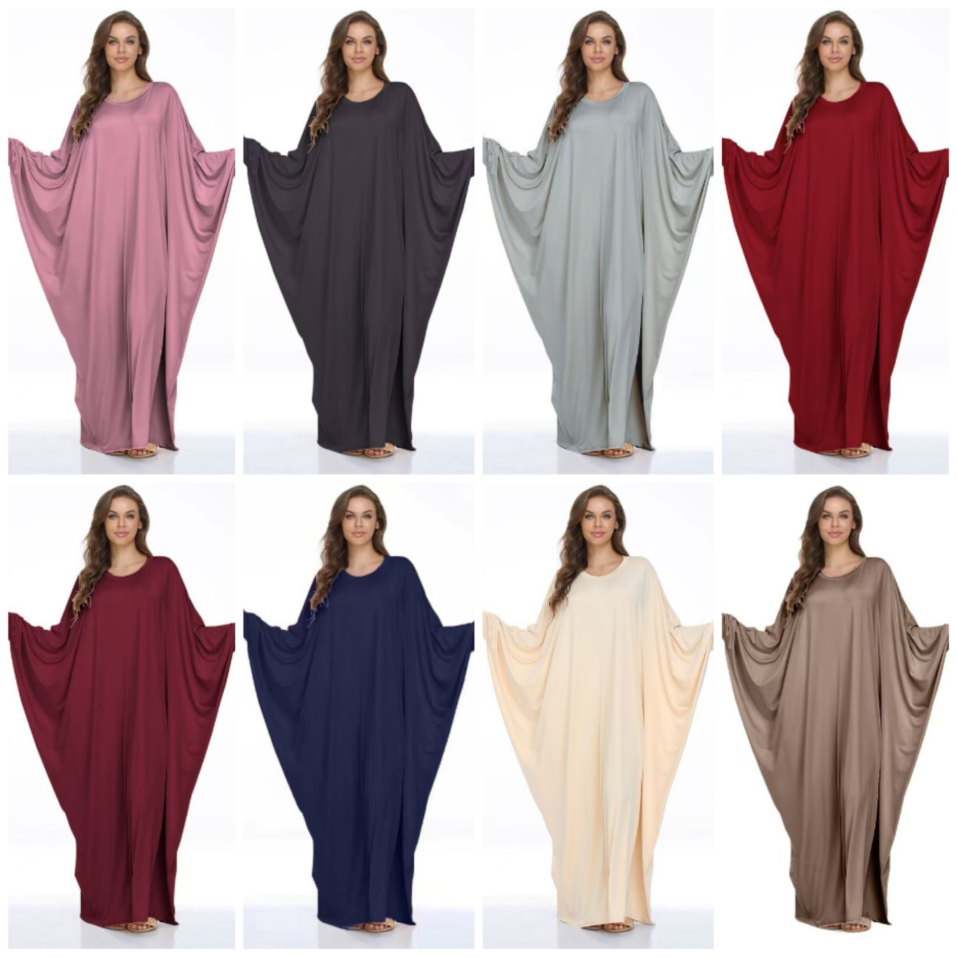 Cross-border women's clothing milk silk round neck batwing sleeve dress solid color loose comfortable women's long dress