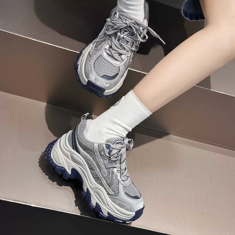 真皮厚底老爹鞋女2025秋季新百搭复古7cm增高休闲网面动松糕女鞋|undefined