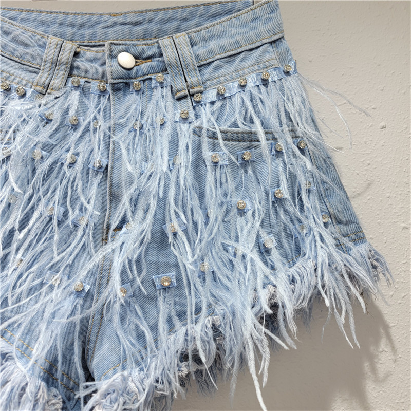 Pantalones Cortos de Mezclilla con Flecos y Pedrería