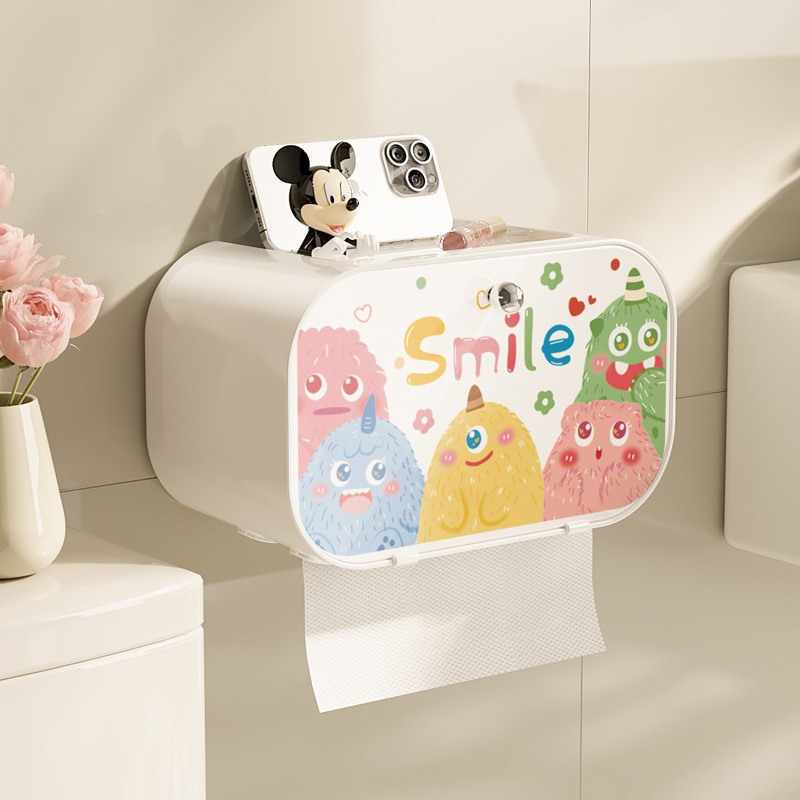 漫画磁気吸引ハンドル付きトイレティッシュボックストイレトイレットペーパー浴室防水ロール紙洗面タオル収納ボックス|undefined