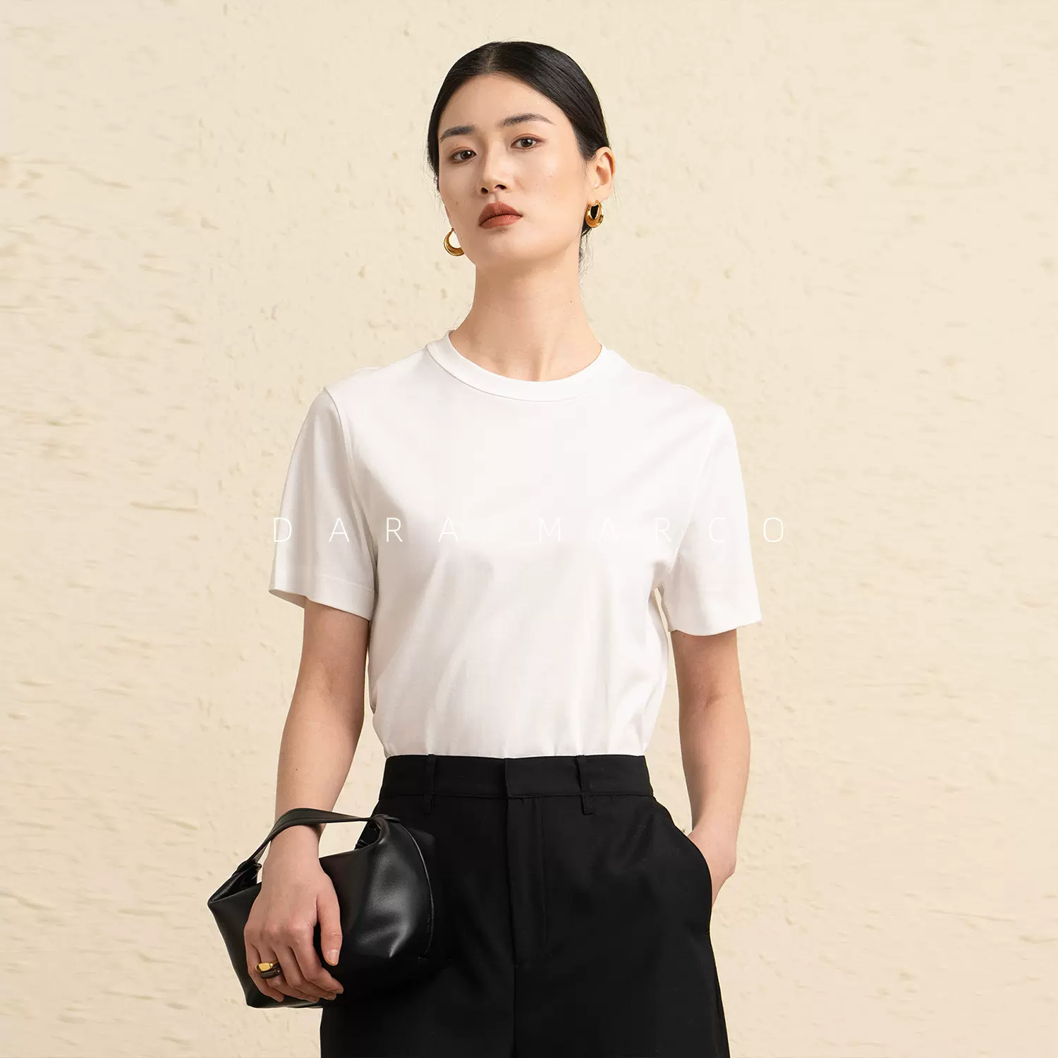 bc/100%液氨棉/抗皱凉感后领钉珠白色丝棉重磅短袖t恤女夏C43040