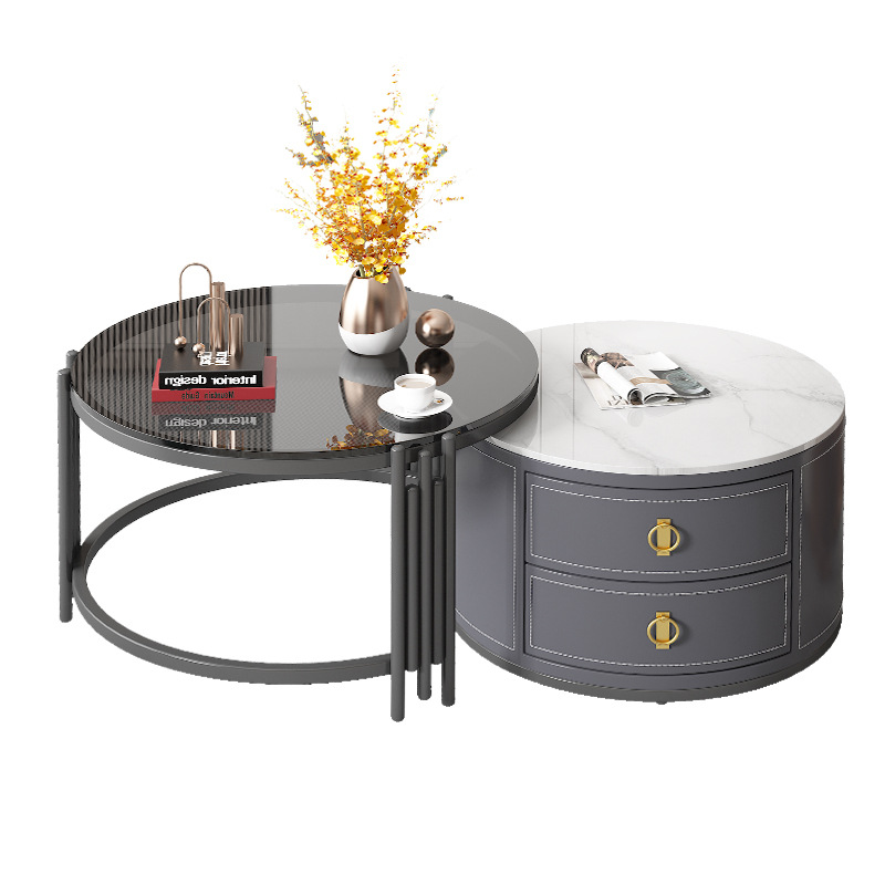 Mesa de centro moderna de lujo ligero de celebridades de Internet, balcón de la sala de estar nórdica, mesa de té de vidrio redonda, mesa de centro de pizarra de tamaño pequeño para el hogar