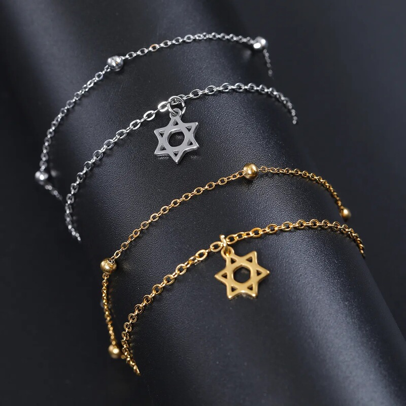 Star of David Women's bracelet hexagonal charm titanium steel double-layer bead chain jewelry holiday gift stainless steel bracelet Star of David Women's bracelet hexagonal charm titanium steel double-layer bead chain jewelry holiday gift stainless steel bracelet