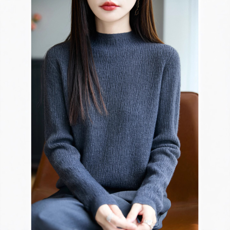 2025秋冬新款半高领保暖打底衫女肌理感设计百搭舒适针织毛衣内搭|undefined