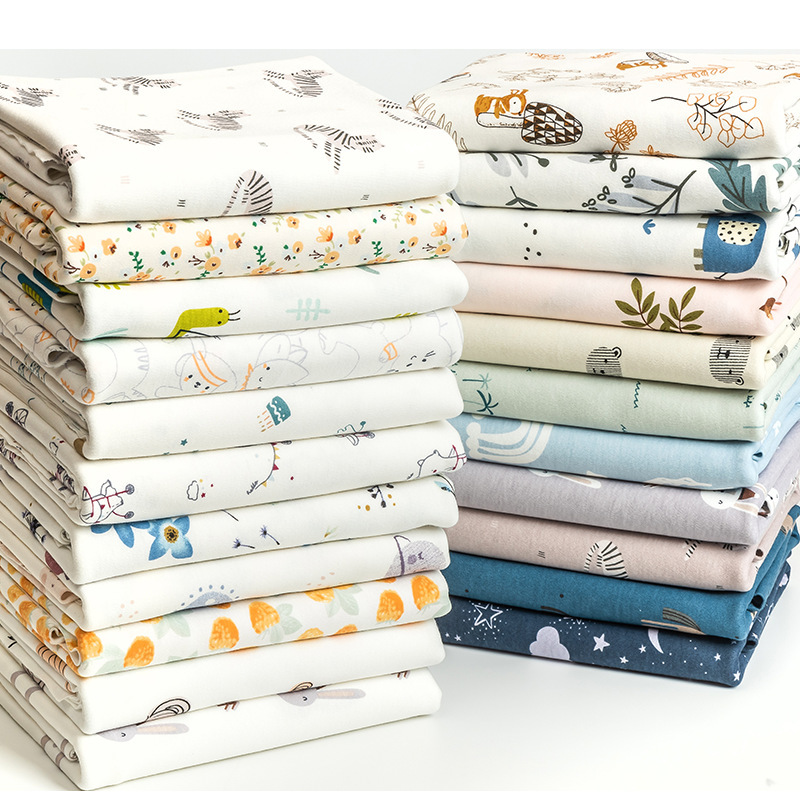 Category A cotton cotton wool fabric printed knitted fabric baby fabric baby sleeping bag crawling bed hat fabric
