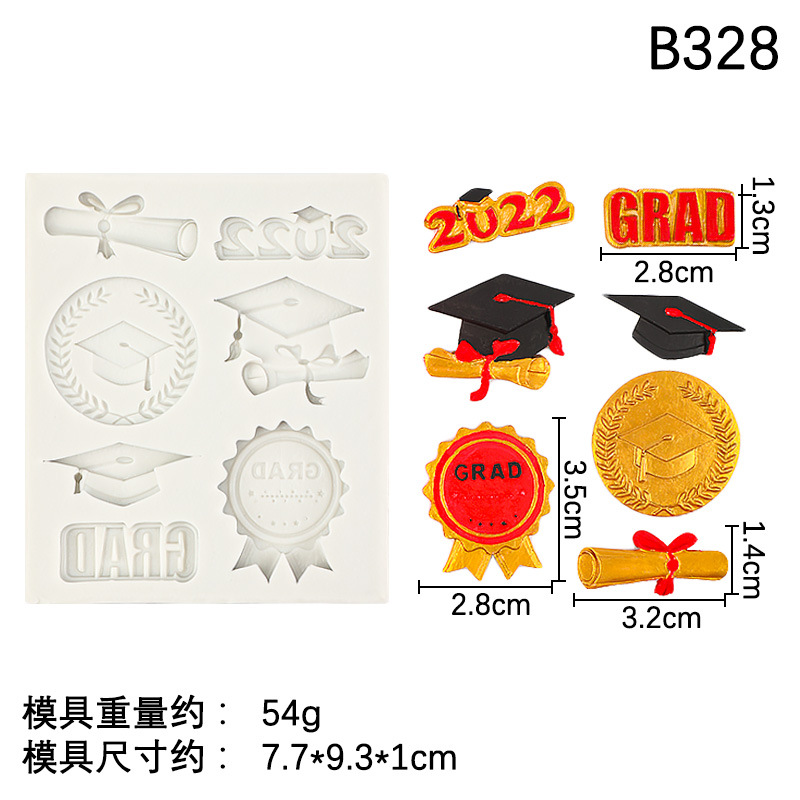 Temporada de graduación Molde de silicona Gorra de doctorado Medalla de medalla Molde de rollo de libro Decoración de pastel de bricolaje de chocolate con goteo