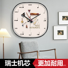 乐器音符挂钟小提琴钢琴房音乐教室时钟艺术培训学校客厅静音钟表