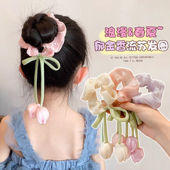 子供の新型のフリンジチューリップの大腸の髪輪の甘い森系の少ない女の子の大きいサイズの花の髪紐のかわいい髪飾り