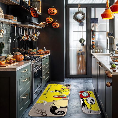 Scary Skeleton Pumpkin Mat Entrance Rugs Stain-resistant and Wear-resistant Easy to Clean Foot Mat Bathroom Absorbent and Non-slip Mat