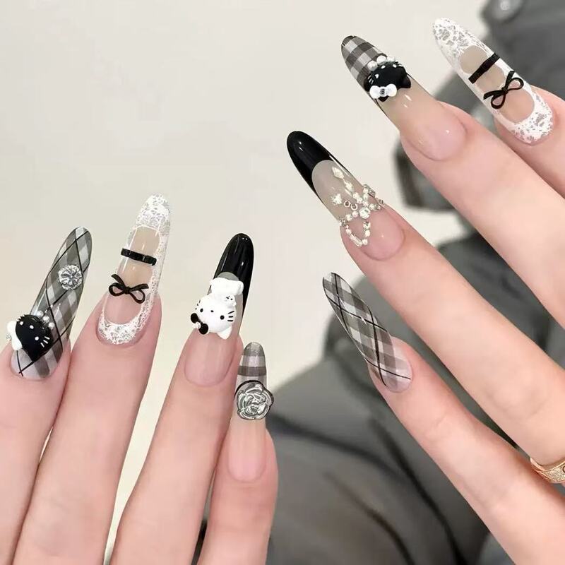 Handmade Wearable Nails Pure Handmade Ins Style French Hot Girl Sweet Cool Nail Art Wearable Fake Nails 10 Pieces with Size Handmade Wearable Nails Pure Handmade Ins Style French Hot Girl Sweet Cool Nail Art Wearable Fake Nails 10 Pieces with Size