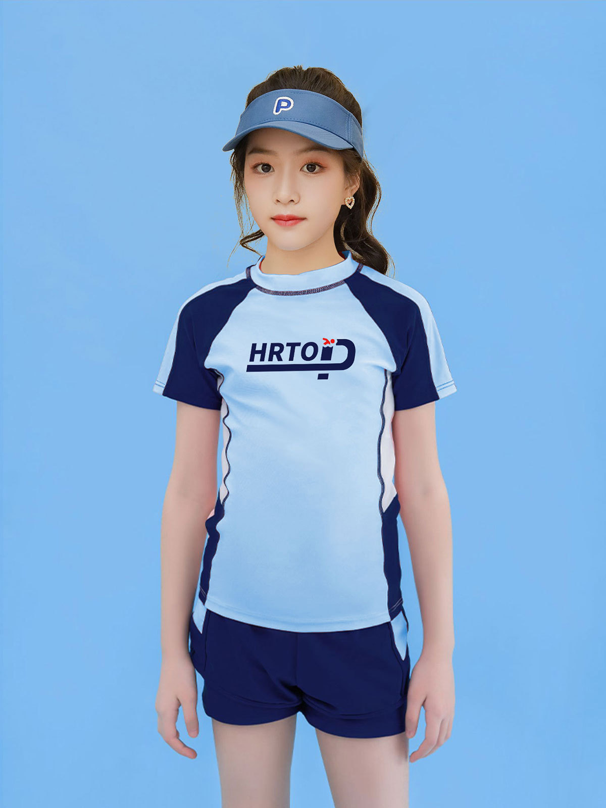 Huurun traje de baño para niños traje de baño de dos piezas para niñas nuevo estudiante deportivo mediano y grande traje de baño profesional para niños al por mayor