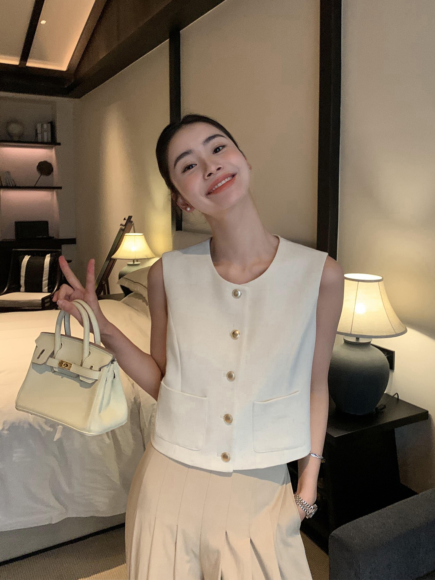 Pusumede Short Small Fragrant Suit Vest Women's Summer French Style Vest Sleeveless Top