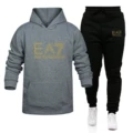 Dark gray + black pants + gold label