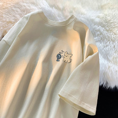 2025 新しい夏の半袖 Tシャツメンズトレンディなルーズ香港スタイルブランド男性と女性の薄いラウンドネックトップス Tシャツ