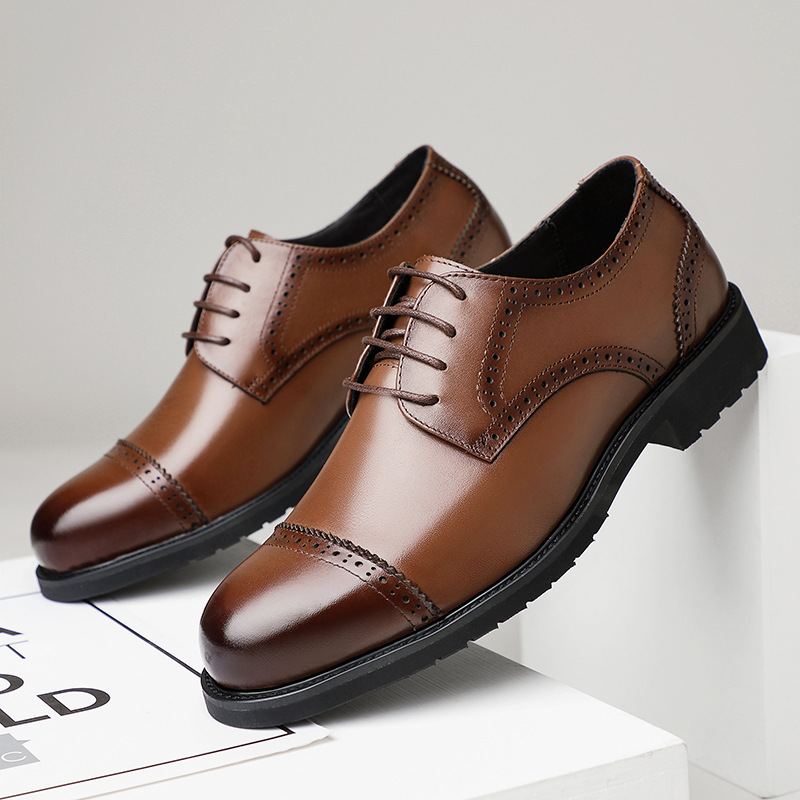 Nuevos zapatos de cuero de los hombres de negocios zapatos de cuero de fondo suave informal estilo británico brogue tallado zapatos de los hombres de tres articulaciones image 8