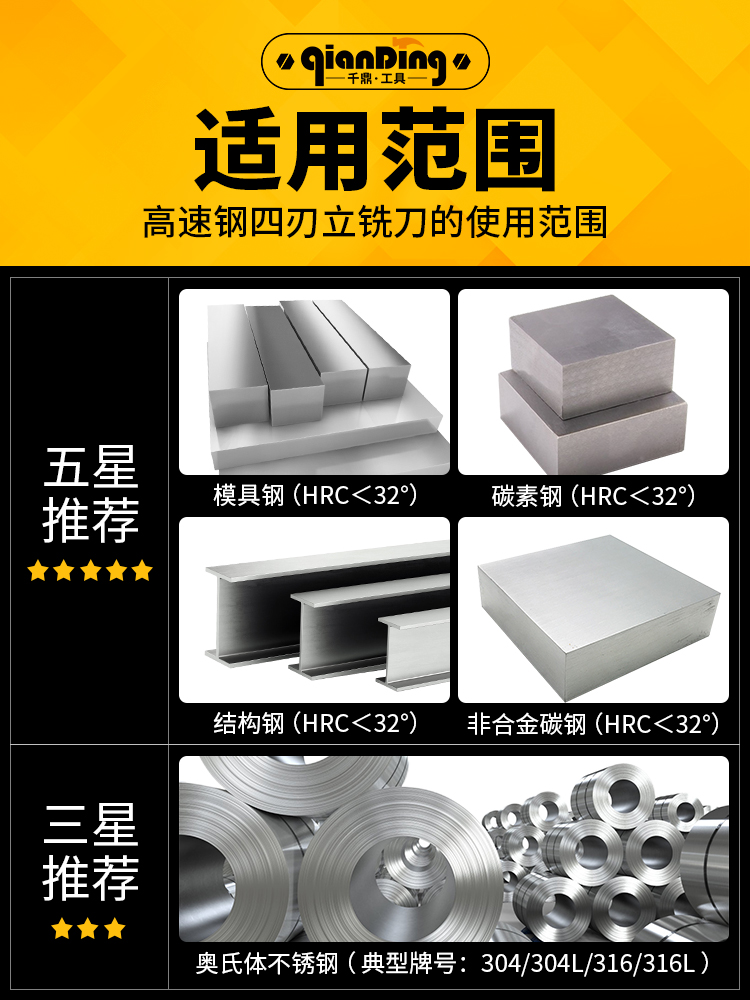 立铣刀高速钢白钢洗刀铝合金数控机床直柄铣刀金属铁四刃刀具