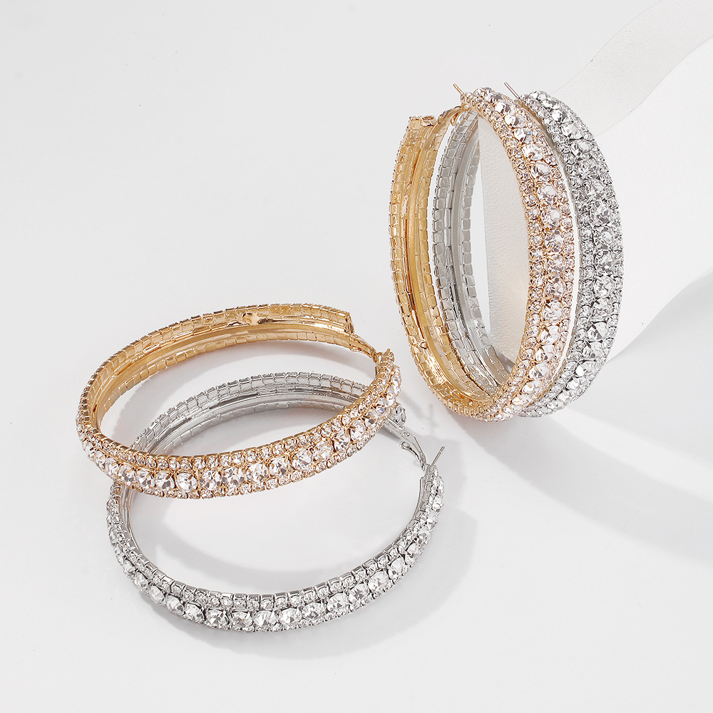 Simple Full Diamond Geometric Hoop Earrings Wholesale Nihaojewelry display picture 10