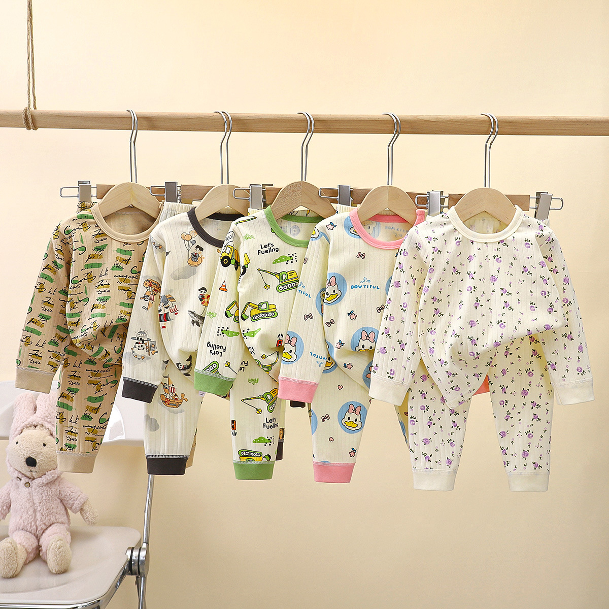 New children's home wear set, 100% cotton, boys' and girls' autumn clothing, underwear set, children's pajamas wholesale
