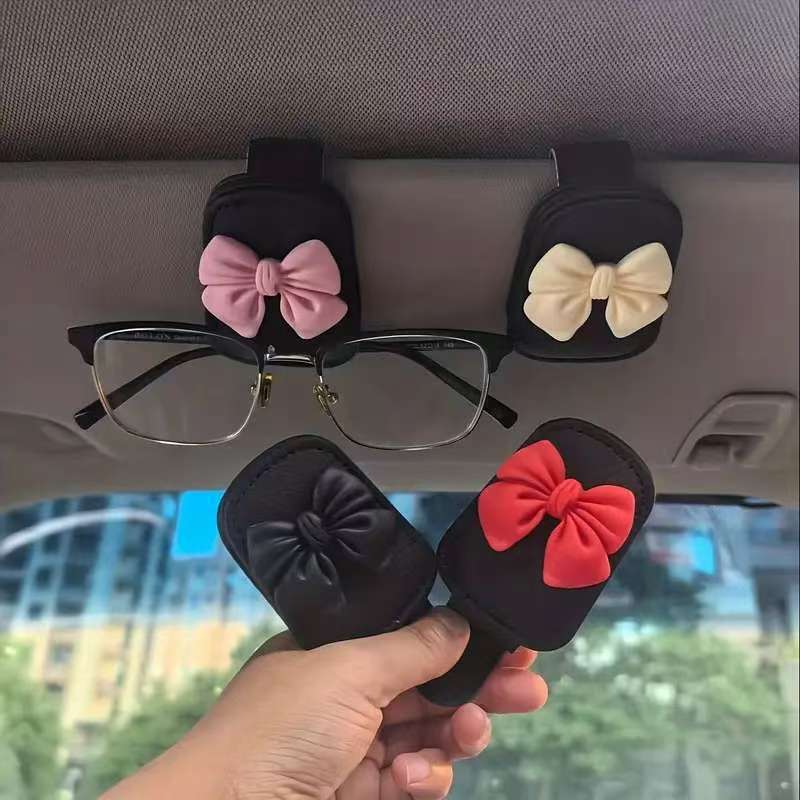Cross-Border Simple Bow-Knot Pu Leather Car Glasses Holder Car Sun Visor Sunglasses Storage Clip Magnetic Glasses Clip