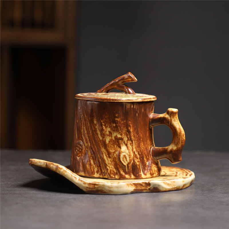 Estilo japonés vintage de cerámica taza de café y platillo traje creativo regalo taza de té de la tarde taza de café de gres