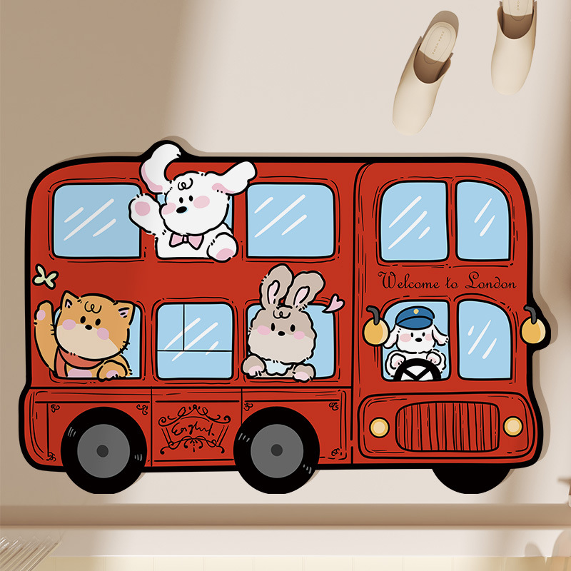 Cute cartoon animal bus diatom mud absorbent floor mat non-slip wear-resistant floor mat bathroom toilet floor mat wholesale