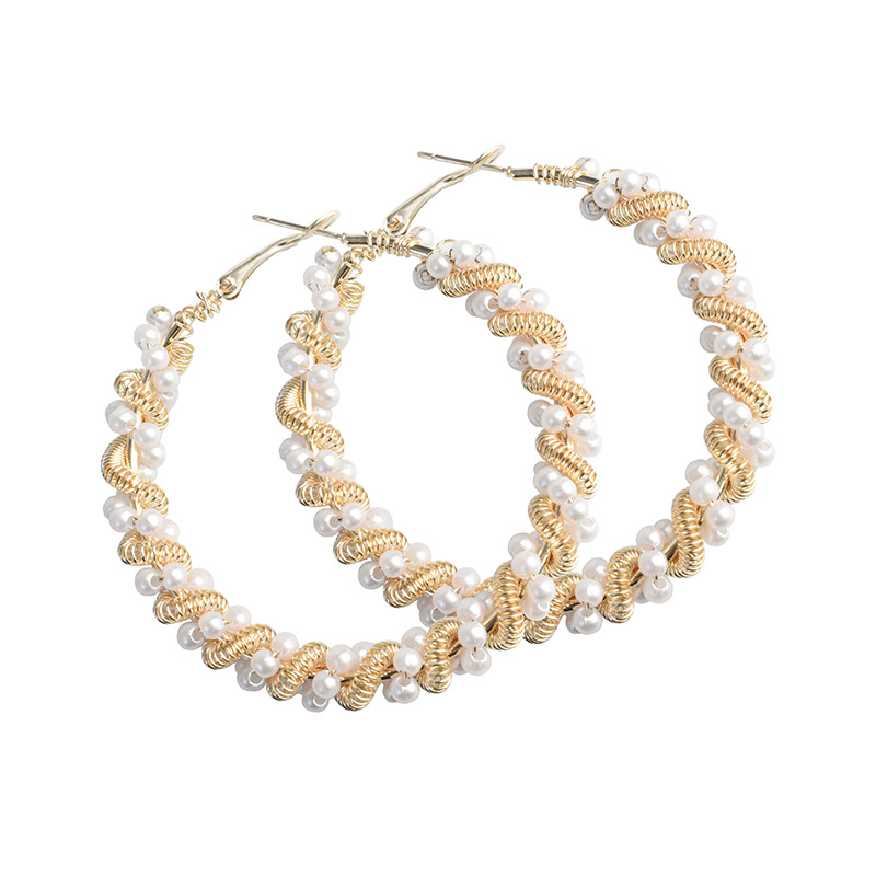 Cross-border European and American Fashion Exaggerated Earrings Earrings Hand-wound Dream Catcher Crystal Pearl Circle Earrings