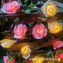 藤条绿叶玫瑰花灯串庭院花园植物仿真花彩灯浪漫婚礼餐厅民宿布置