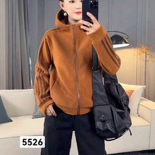 2025秋冬新品韩版时尚宽松休闲连帽奥利奥粒绒卫衣女士绒衫开衫