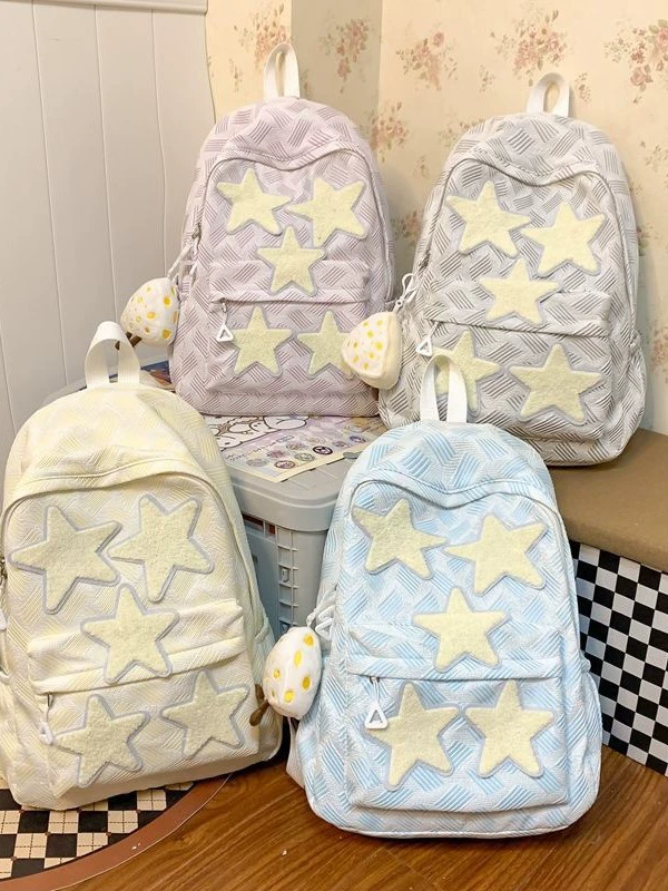 Backpack for Teens Secondary School Students, Star Pattern, Cheese Pendant, Lightweight 0.32 kg