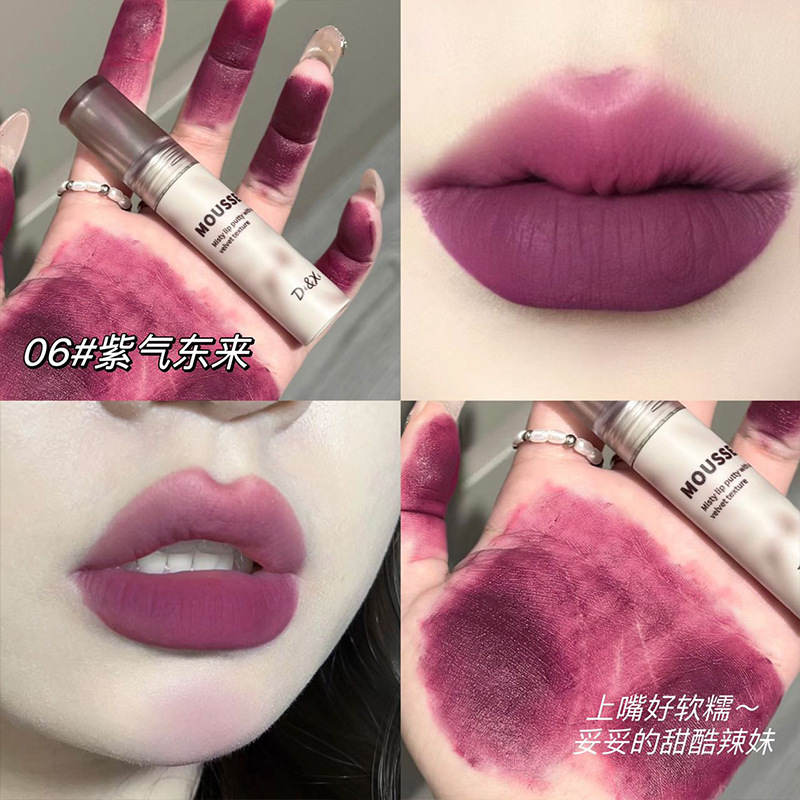 DIXI mousse de niebla suave, barro de labios mate mate, maquillaje blanco, barro de labios, lápiz labial, fabricante de maquillaje transfronterizo al por mayor