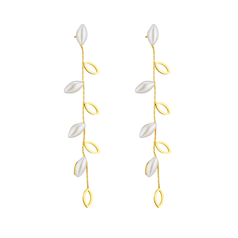 1 Pair Casual Simple Style Leaf Plating Titanium Steel Drop Earrings display picture 5