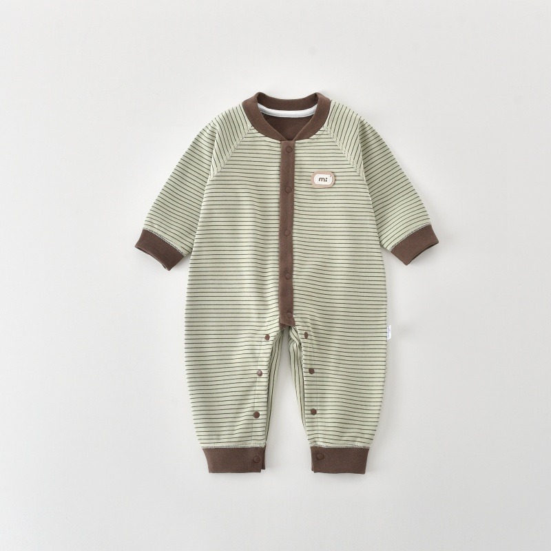 秋冬婴儿打底连体衣宝宝长袖哈衣春季无骨爬服初生儿条纹外出服|undefined