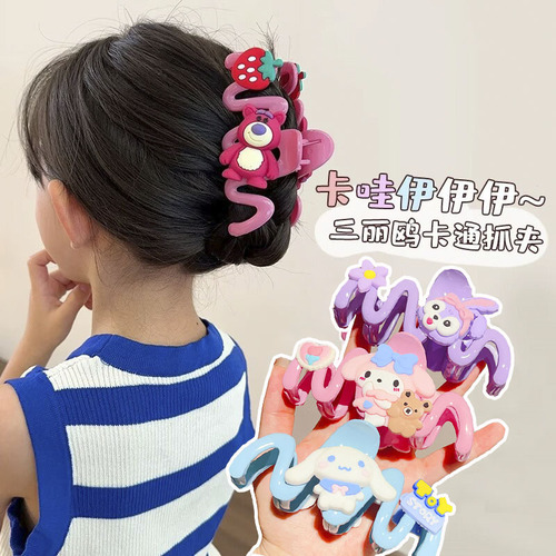 Sanrio Strawberry Bear Shark Clip Strawberry Bear Shark Clip Cute Cartoon Girl Back of Head Hair Style Sweet Girl Hair Accessory
