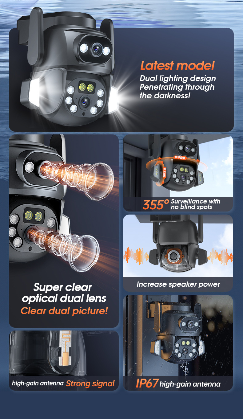 3D Positioning Mobile Phone Gun Ball WiFi Surveillance Camera Dual Screen Outdoor Waterproof Full Color Night Vision_voghion.com