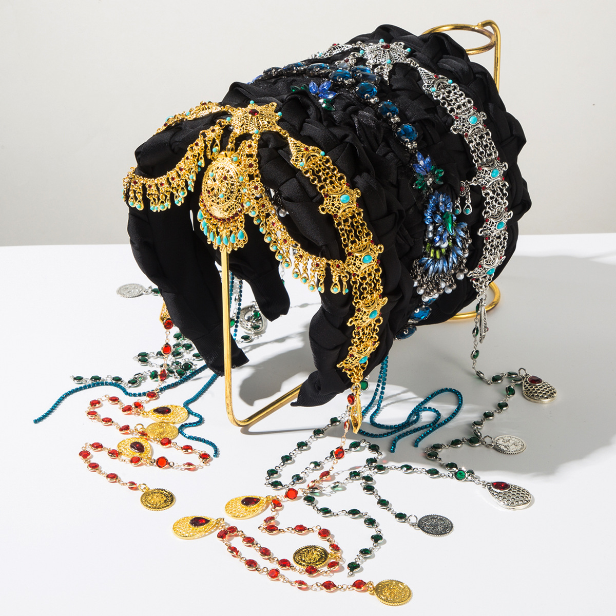 Retro New Chinese Ethnic Style Black Tassel Hair Hoop Heavy Industry Full Diamond Metal Pendant Retro Light Luxury Ball Hair Accessories