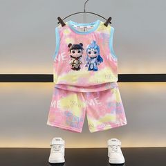 ネザ服男の子 2025 新しい子供の夏のベストスーツ女の子夏のアイスシルク速乾性スポーツウェアトレンディな